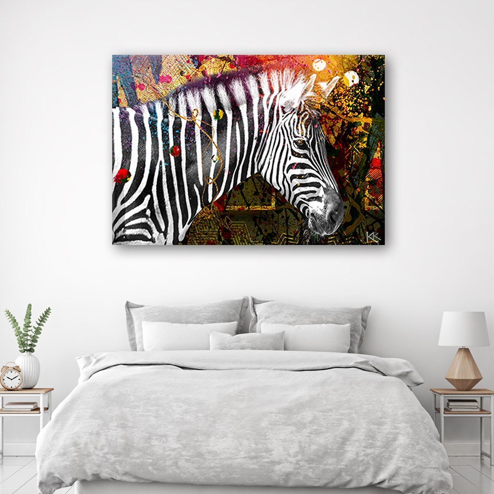 Emaga Obraz na płótnie, Zebra na kolorowym tle - 90x60